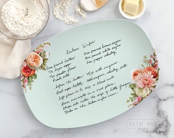 Handwritten Recipe Platter - Recipe Plate - Floral Platter with Recipe - Recipe on Platter- Handwritten Gift - Family recipe platter