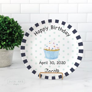 Happy Birthday - Custom Birthday Plate for Boy - Happy Birthday Plate - Navy birthday boy plate