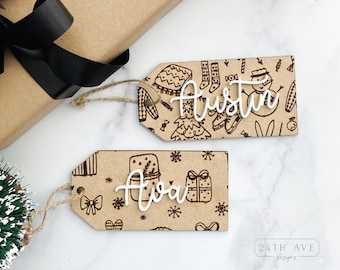 Stocking Tags - Christmas gift tag- Personalized wooden name tag - Wood cut stocking tag - Engraved Stocking Tag