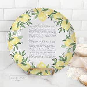 Family Recipe Printed on plate - Recipe Plate - Recipe Plate with Lemon border - Handwritten Gift - Handwriting on plate