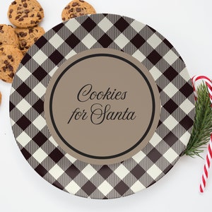 Cookies For Santa Plate - Santa cookie plate Black and white Buffalo Plaid