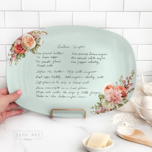 Custom Recipe on platter Handwritten Recipe Platter - Recipe Plate - Floral Platter with Recipe - Handwritten Gift - Family recipe platter