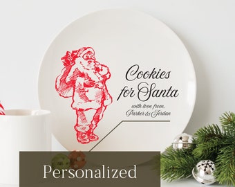 Cookies For Santa Plate - Personalized with Kids Names - Vintage Santa cookie plate