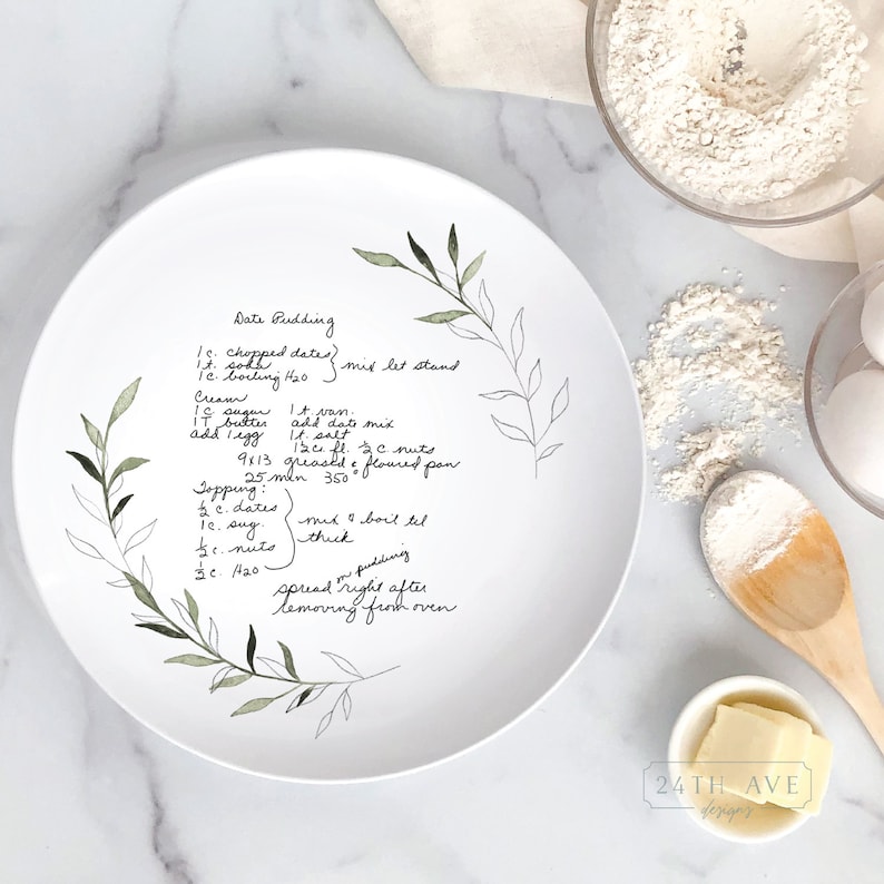 Handwritten Recipe Plate Recipe Plate With Leaf Border Etsy