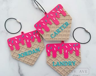 Etiqueta personalizada para bolsa de béisbol / Etiqueta con nombre para helado / Etiqueta personalizada para mochila de sóftbol / Etiqueta para bolsa deportiva / Regalo para jugador de béisbol / Regalo para equipo