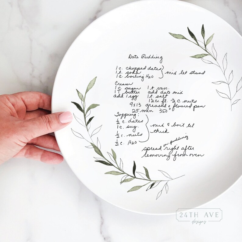 Handwritten Recipe Plate Recipe Plate With Leaf Border Etsy