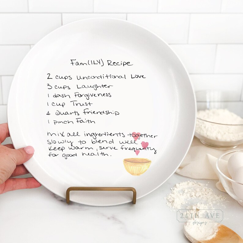 Handwritten Recipe Plate Recipe Plate With Heart and Bowl Etsy