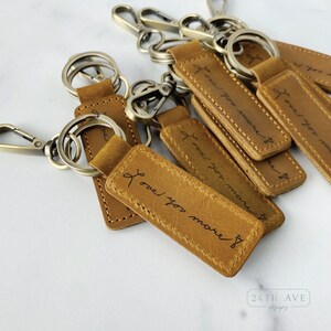 Personalized Leather Keychain, Handwriting engraved on keychain, Customized leather keychain, original handwriting on keychain memorial gift