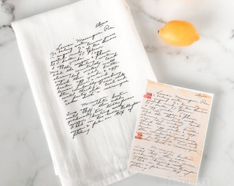 Family Recipe Tea Towel - Dish Towel - Handwritten Gift  (Flour Sack Tea Towel)