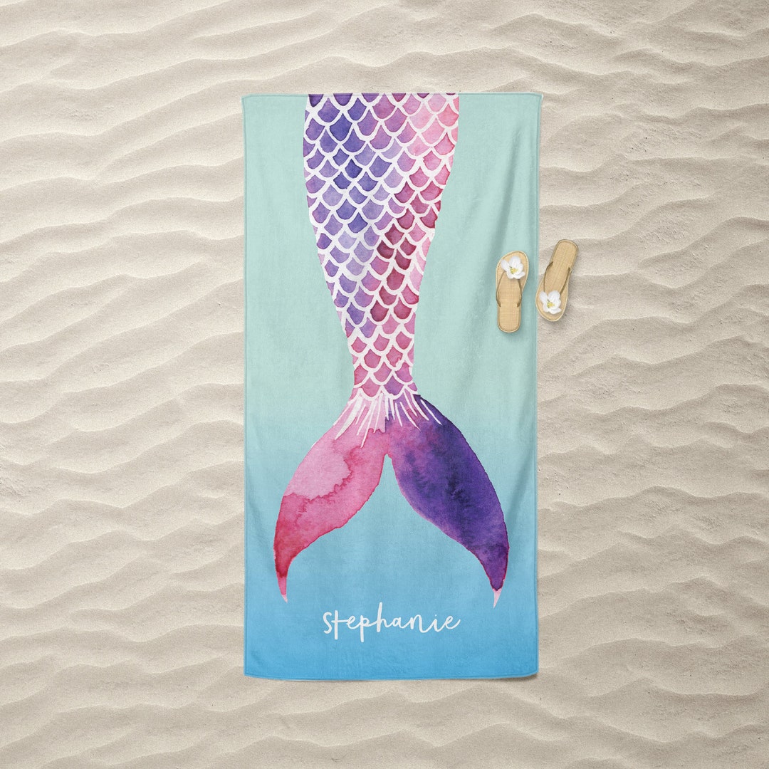 Mermaid Beach Towel Personalized Beach Towel Name Beach Towel Mermaid Towel Etsy