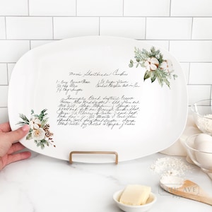 Custom Recipe Platter Christmas Florals- Recipe Plate with Original Handwriting - Recipe on Platter- Family recipe platter - Recipe on dish