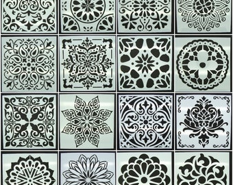 Pochoir motifs floraux et divers modèle au choix planche carré 15x15cm style carreau de ciment
