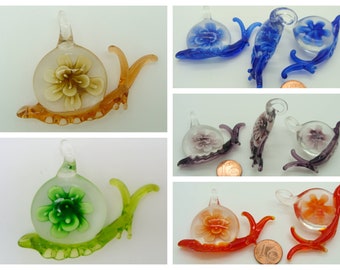 1 perle Motifs 2 FLEURS Goutte 23mm VERRE lampwork couleur au choix Bijoux