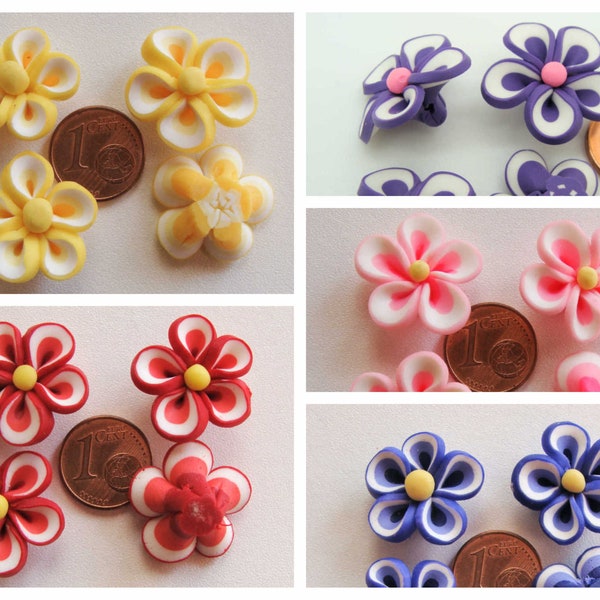 4 Perles Fleurs en pâte polymère modèle au choix diy création bijoux déco