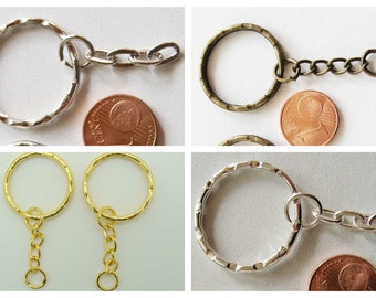 5 ANNEAUX PORTE-CLES métal 25mm avec chaîne argenté ou bronze ou doré porte-clefs anneaux brisés création bijoux loisirs