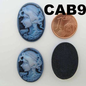 6 Cabochons résine Camée ovales 24x18mm profil femme couleurs au choix DIY création bijoux déco CAB98 Bleu Foncé
