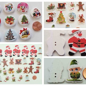 Boutons NOEL ronds ou découpés modèles divers pour création déco scrapbooking Fêtes réveillons sapin Père Noël Lutins Cadeaux Bonhomme neige image 1