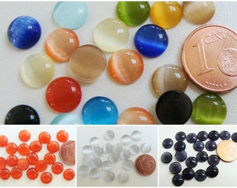 20 Cabochons Ronds 8mm verre OEIL de CHAT Mix ou à la couleur