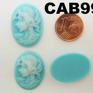 6 Cabochons résine Camée ovales 24x18mm profil femme couleurs au choix DIY création bijoux déco CAB99 Bleu Clair