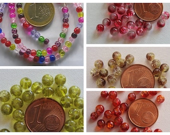 100 perles rondes 4mm Multicolores ou couleurs au choix verre craquelé DIY création bijoux déco