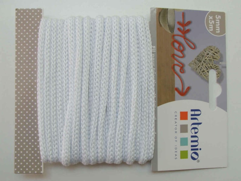 5 mètres Tricotin fil dia 5mm Artemio couleur au choix DIY loisirs créatifs Home déco fil tricoté White