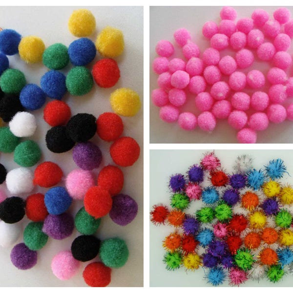 50 pompons ronds 15mm environ peluches polyester au choix