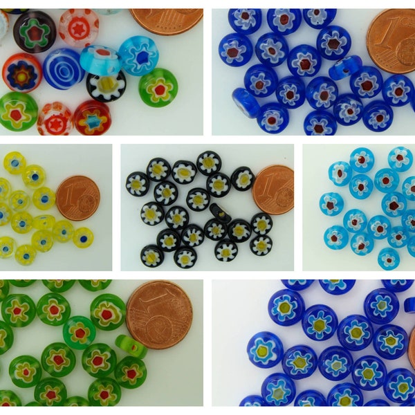 20 Perles Verre millefiori Lampwork Disques 8mm couleur au choix DIY création bijoux