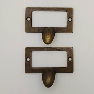 2 poignées Porte-étiquette aspect Vintage 58mm métal couleur bronze MOD11