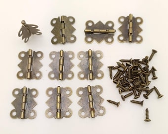 10 charnières bronze 20x17mm avec ou sans vis 8mm accessoires gond pour cartonnage boite quincaillerie