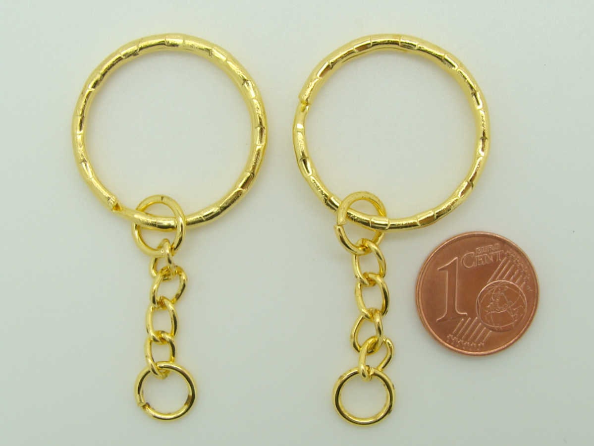 5 ANNEAUX PORTE-CLES Métal 25mm Avec Chaîne Argenté Ou Bronze Ou