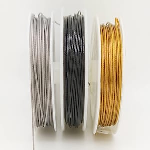 Fil cable 1mm épais bobine 10 mètres Gris Argenté Noir ou Vieil Or fil gaine crinelle Cordon DIY création bijoux