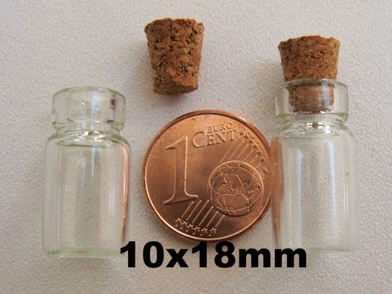 4 Mini Fioles En Verre Avec Bouchons Liège Mod Au Choix 