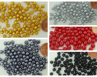 100 perles 4mm verre peint aspect nacré rondes couleurs au choix création bijoux