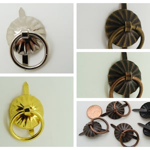 5 Mini Poignées Anneau 19mm métal couleur argenté bronze cuivre ou doré Cartonnage tiroir rangement Home déco vintage