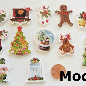 Boutons NOEL ronds ou découpés modèles divers pour création déco scrapbooking Fêtes réveillons sapin Père Noël Lutins Cadeaux Bonhomme neige Mod2 = 12pcs