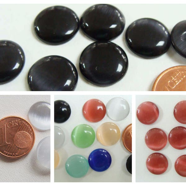 10 Cabochons Ronds 12mm verre OEIL de CHAT Mix ou à la couleur DIY création bijoux