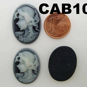 6 Cabochons résine Camée ovales 24x18mm profil femme couleurs au choix DIY création bijoux déco CAB104 Noir