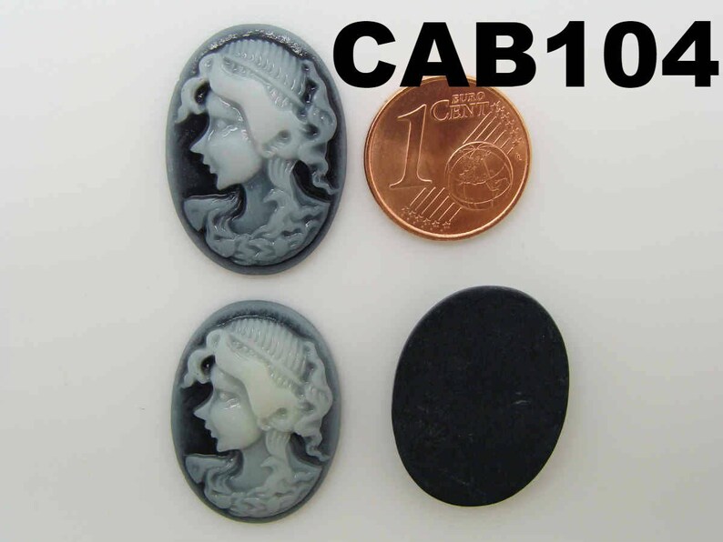 6 Cabochons résine Camée ovales 24x18mm profil femme couleurs au choix DIY création bijoux déco CAB104 Noir