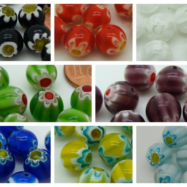 10 perles Rondes 10mm verre Millefiori  couleurs au choix Création bijoux