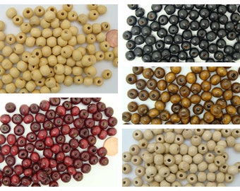 100 perles Bois Peint rondes 8 à 10mm Couleurs au choix Creme Marron Noir Rouge DIY Déco Macramé Bijoux