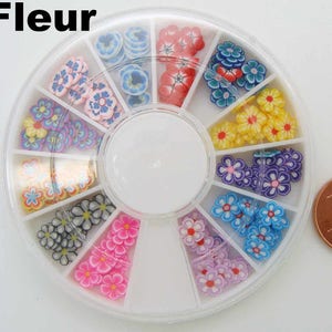 120 tranches FIMO theme au choix en boite distributrice Coeur Fleurs Gourmandise Noël Fêtes Papillon Smiley Onglerie Nail art scrapbooking image 3