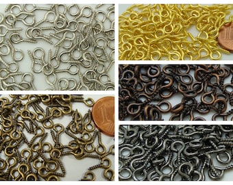 100 pitons a vis bélières attaches métal argenté bronze cuivre doré ou noir 8 ou 10mm au choix mini-fioles