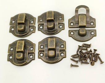 5 Fermoirs avec petit rabat 28mm bronze pour création réparation boite cartonnage déco vintage