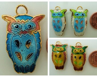 Pendentif Hibou Chouette 27mm métal cloisonné DIY création bijoux déco