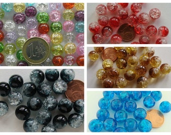 Perles en verre craquelé rond 10mm 42 perles mix couleurs ou 20 perles couleurs au choix DIY création bijoux