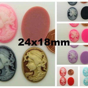 6 Cabochons résine Camée ovales 24x18mm profil femme couleurs au choix DIY création bijoux déco image 1
