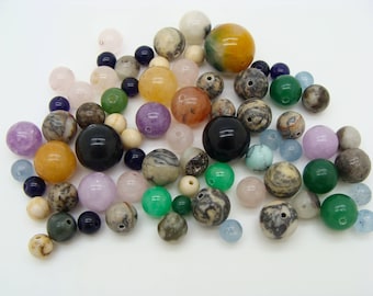 75 grammes perles en pierre rondes mélange tailles et couleurs DIY création bijoux