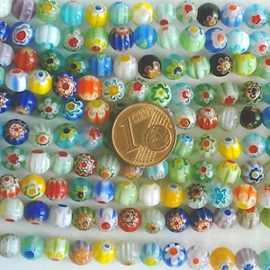 1 fil de 65 perles environ Rondes 6mm verre Millefiori  mix motifs et couleurs Création bijoux