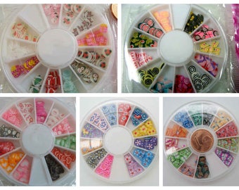 120 tranches FIMO theme au choix en boite distributrice Coeur Fleurs Gourmandise Noël Fêtes Papillon Smiley Onglerie Nail art scrapbooking