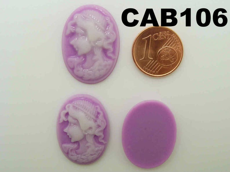6 Cabochons résine Camée ovales 24x18mm profil femme couleurs au choix DIY création bijoux déco CAB106 Violet